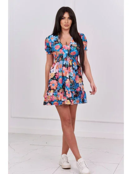 Kvetinové šaty s výstrihom do V čiernej