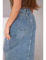 Dámská midi džínová sukně s rozparkem vpředu džínová