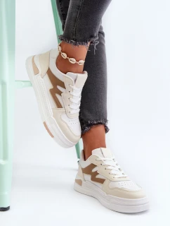 Sneakersy Damskie Na Platformie Z Eko Skóry Beżowe Lynnette