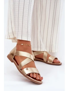 Dámské ploché sandály s pásky zlaté model 21696940 - EVENTO