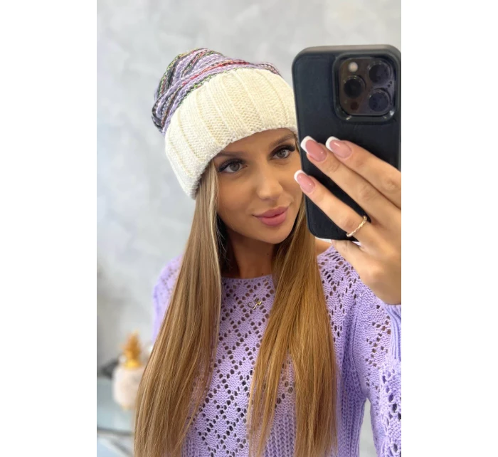 Dámska čiapka Feba K330 ecru+violet