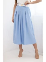 Dámská viskózová sukně s páskem a záhyby modrá