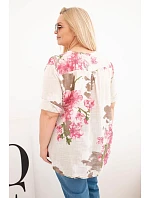 Dámske bavlnené Plus veľkosť V-neck blúzka s kvetinovým vzorom béžová
