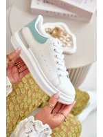 Niskie Trampki Damskie Na Platformie Z Eko Skóry Biało-Zielone Nevelena Niskie Trampki Damskie Na Platformie Z Eko Skóry Biało-Zielone Nevelena