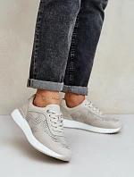 Skórzane Buty Sportowe Sneakersy Damskie S.Barski LR51-551 Beżowe