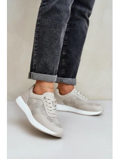 Skórzane Buty Sportowe Sneakersy Damskie S.Barski LR51-551 Beżowe