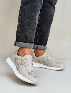 Skórzane Buty Sportowe Sneakersy Damskie S.Barski LR51-551 Beżowe