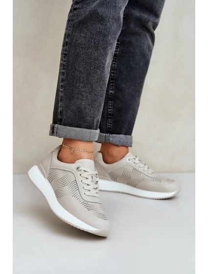 Kožené Sportovní Boty Tenisky Dámské model 21686175 Béžové - S.Barski