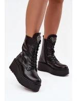 Kožené dámské obuv s ozdobou zateplené černé model 21713770 - Boto Kožené dámské obuv s ozdobou zateplené černé model 21713770 - Boto