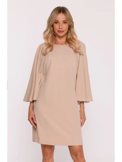 model 21470730 Mini šaty s netopýřími rukávy béžové - STYLOVE