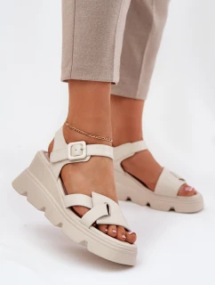 Dámské Kožené Sandály Na Klínu Artiker model 21695626 Béžové - Boto
