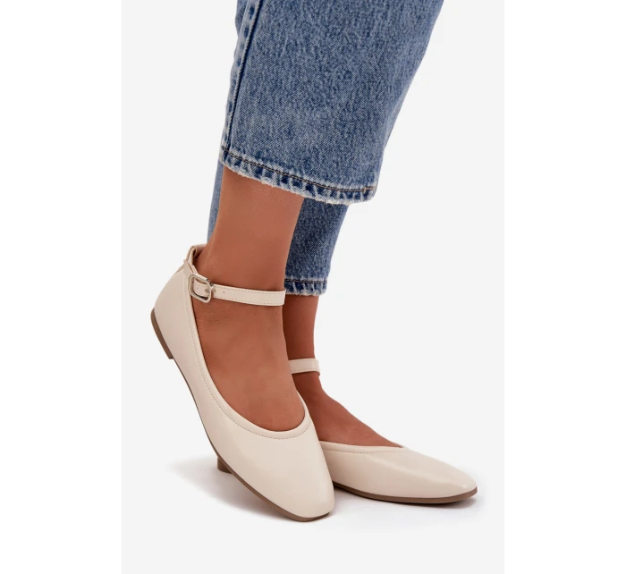 Dámské baleríny s páskem a sponou béžové Janelor