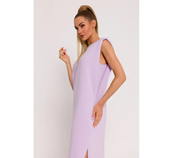 M790 Maxi šaty s ramennými vypchávkami - fialové M790 Maxi šaty s ramennými vypchávkami - fialové