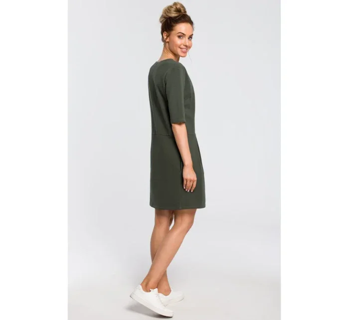 M422 Šaty so spadnutým pásom a mašľou - vojensky zelené M422 Šaty so spadnutým pásom a mašľou - vojensky zelené