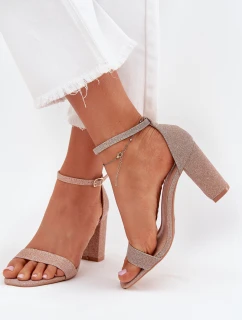 Dámske lesklé sandále na stĺpcovom podpätku Kavina - ružové zlato