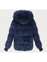 Tmavě modrá dámská manšestrová bunda s kapucí model 21242230 - Libland