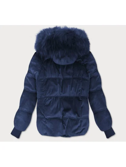 Tmavě modrá dámská manšestrová bunda s kapucí model 21242230 - Libland