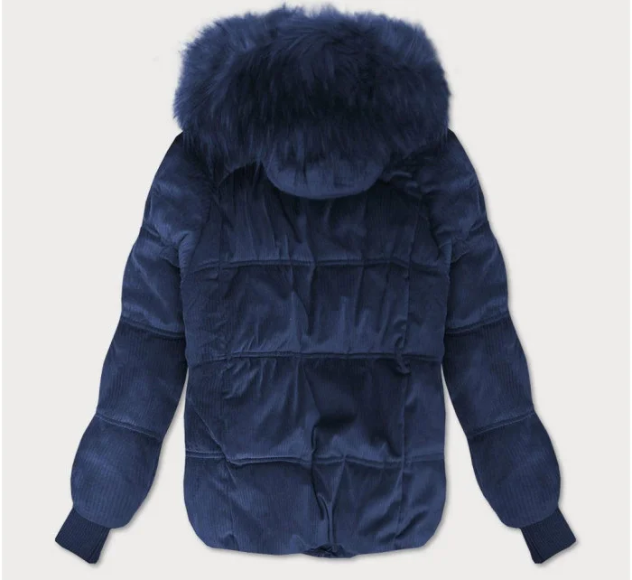 Tmavě modrá dámská manšestrová bunda s kapucí model 21242230 - Libland