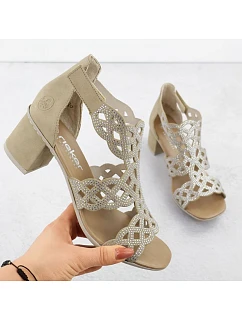 Dámske sandále na podpätku so zirkónmi v béžovej farbe Rieker 64773-61