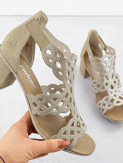 Dámske sandále na podpätku so zirkónmi v béžovej farbe Rieker 64773-61