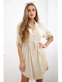 Šaty se zapínáním na knoflíky a zavazováním v pase tmavě béžová