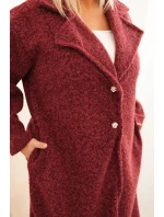Dámský kabát Plus Size s vlnou a velkým límcem bordó