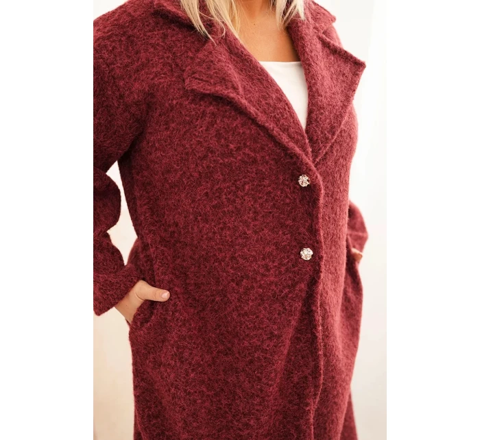 Dámský kabát Plus Size s vlnou a velkým límcem bordó