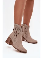 Botki Damskie Ażurowe Z Naturalnego Zamszu Na Słupku Zazoo 3690 Beżowe