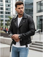 Pánska kožená bunda čierna FashionStreet TX4734 Pánska kožená bunda čierna FashionStreet TX4734