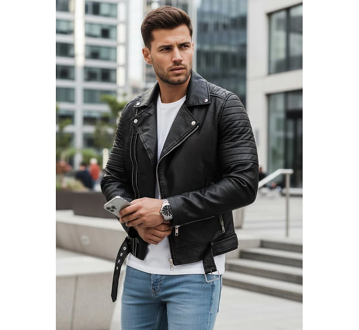 Pánska kožená bunda čierna FashionStreet TX4734 Pánska kožená bunda čierna FashionStreet TX4734