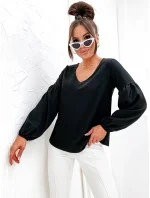Elegantná dámska čierna blúzka s ozdobnými rukávmi (698) Elegantná dámska čierna blúzka s ozdobnými rukávmi (698)