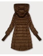 Dámska prechodná bunda s pletenými rebrovanými lemami karamelová (1828)