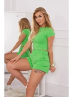 Bavlnená súprava s kraťasmi svetlo zelená