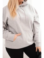 Dámská mikina s kapucí a model 21723107 Plus Size z bavlny šedá - K-Fashion