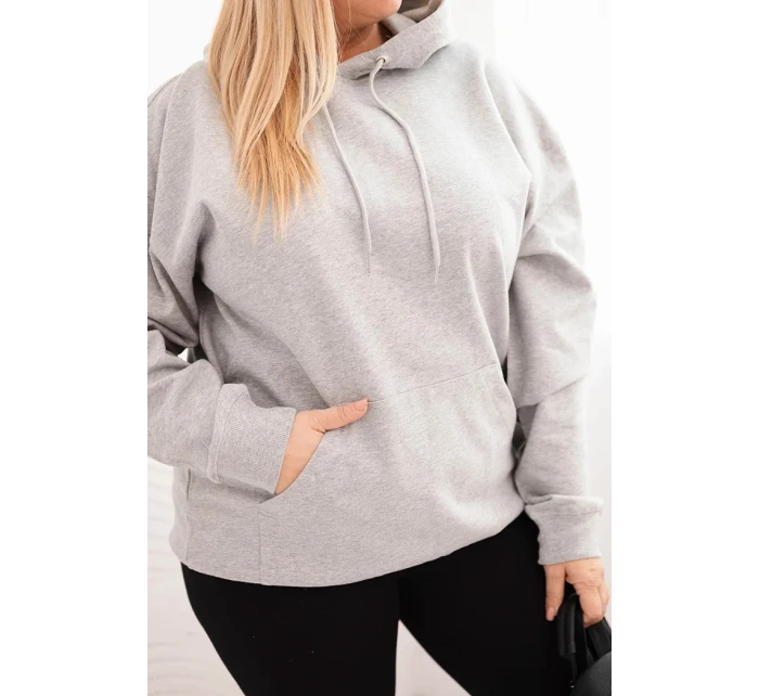 Dámská mikina s kapucí a model 21723107 Plus Size z bavlny šedá - K-Fashion
