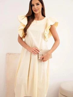 Dámské bavlněné šaty s model 22170757 rukávem žlutá - K-Fashion