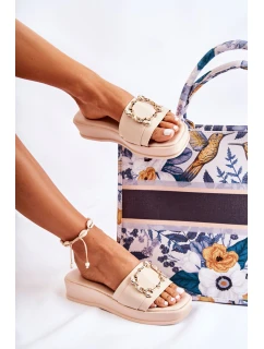 Dámské módní kožené pantofle Béžová model 21588185 - S.Barski