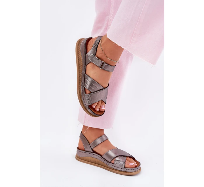 Dámské kožené sandály na platformě model 21701963 grafitové - Maciejka