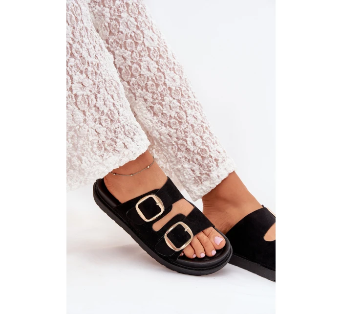 Dámské Sandały Na Platformě Se Zlatými Přezkami Černé model 21703931 - Boto Dámské Sandały Na Platformě Se Zlatými Přezkami Černé model 21703931 - Boto