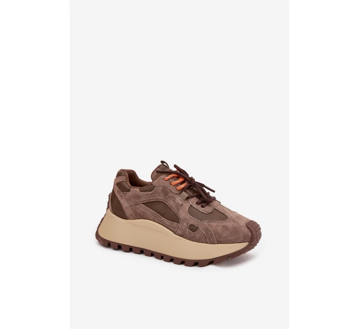 Kožené sneakersy na platformě dámské Big Star model 21705737 HIPOLY SYSTEM béžové - Big Star Shoes Kožené sneakersy na platformě dámské Big Star model 21705737 HIPOLY SYSTEM béžové - Big Star Shoes