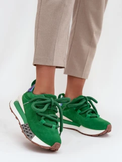Zamszowe Sneakersy Damskie Na Platformie Z Grubym Sznurowaniem Artiker 55C0136 Zielone