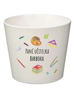 Bílý keramický květináč pro paní učitelku/pana učitele (pomůcky) - malý