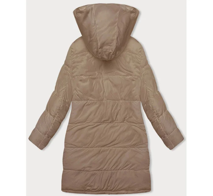 Čierno-béžová hrubšia obojstranná dámska zimná bunda (V768g)