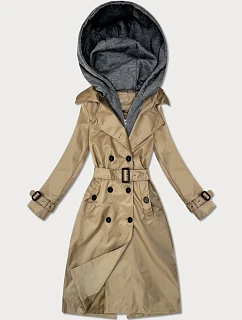 Klasický trenčkot s odnímateľnou kapucňou Goodlookin tmavo béžový (T2-2252#-5)