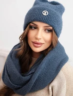Dámska súprava s klobúkom a ohrievačom krku z mäkkého džínsového úpletu