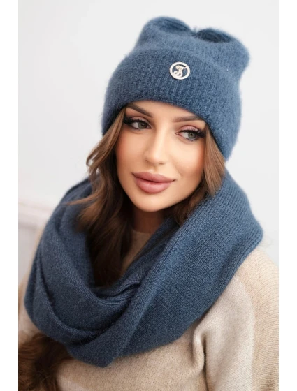 Dámská souprava s čepicí a z měkké džínové pleteniny model 21441706 - K-Fashion