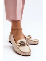Dámské kožené mokasíny s ozdobou model 21648246 béžové - Laura Messi