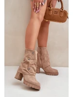 Zdobené Boty S Svrškem Na Podpatku Béžové model 21679294 - Boto