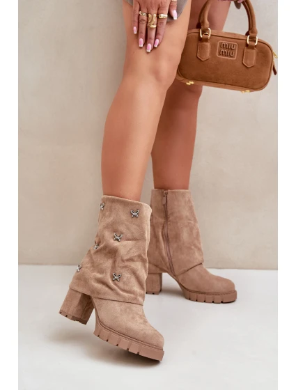 Zdobené Boty S Svrškem Na Podpatku Béžové model 21679294 - Boto