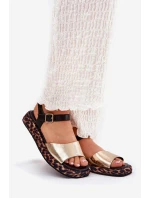 Sandały Skórzane Damskie Na Platformie Z Panterką S.Barski JC51-347 Złote